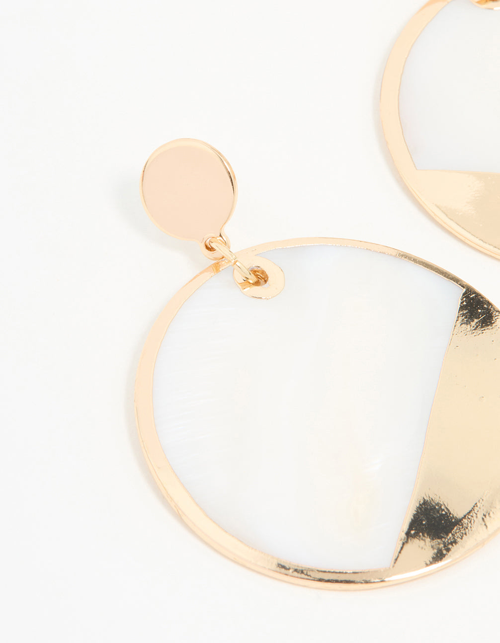Gold & White Genuine Shell Effect Drop Earrings