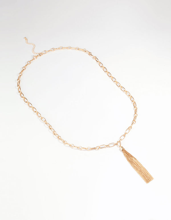 Gold Tassel Y-Necklace