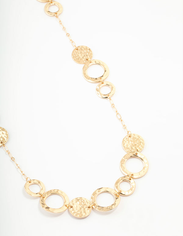 Gold Molten Disc Long Necklace