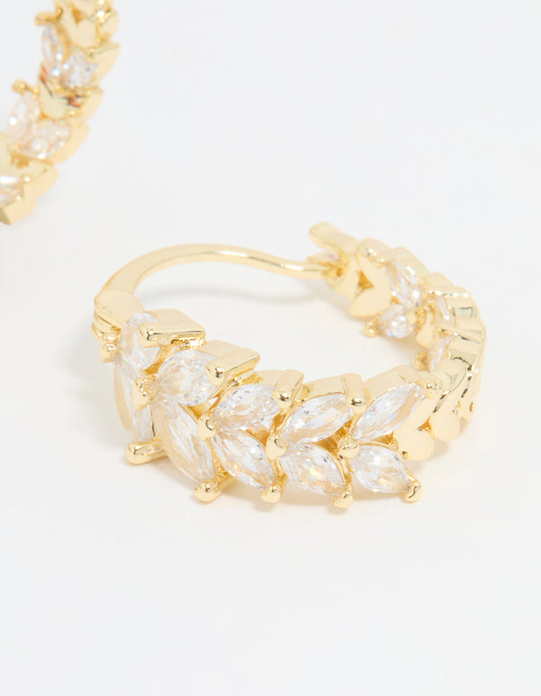 Gold Plated Cubic Zirconia Vine Hoop Earrings
