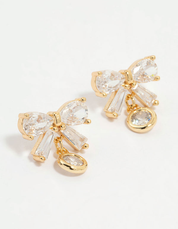 Gold Plated Cubic Zirconia Bow Stud Earrings