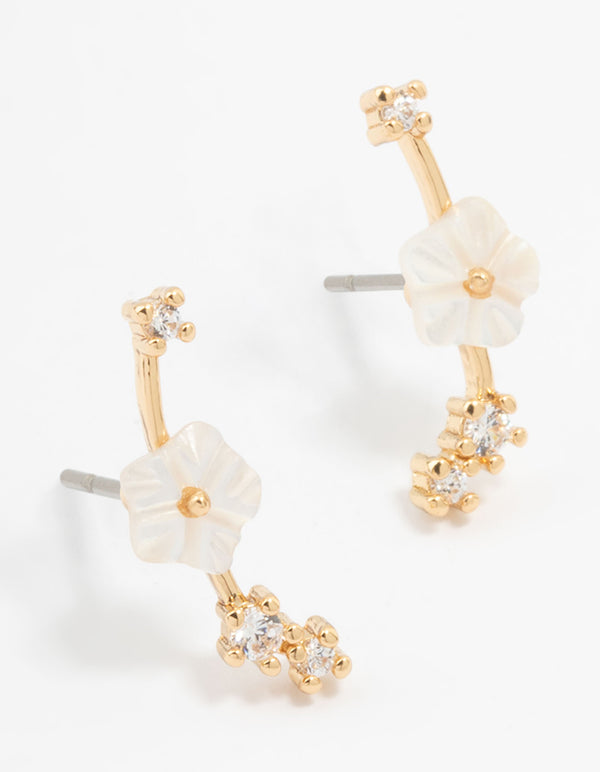 Gold Plated Flower Crawler Earrings