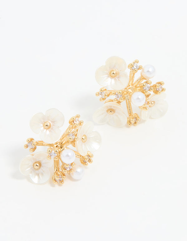 Gold Plated Acrylic Flower Cluster Earrings