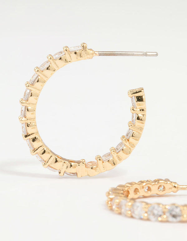 Gold Plated Stone Medium Hoop Earrings