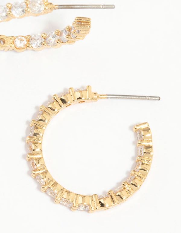 Gold Plated Stone Medium Hoop Earrings