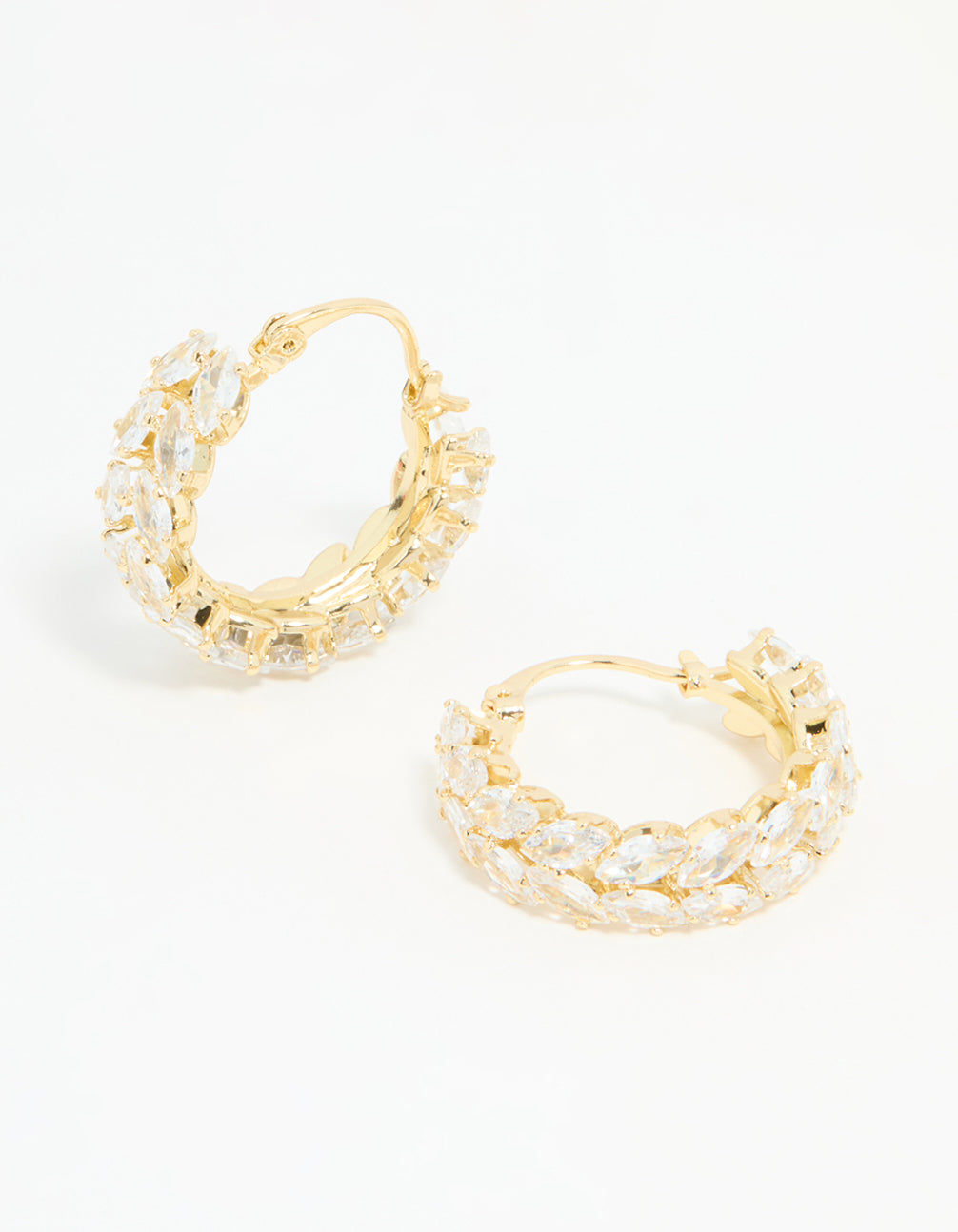 Gold Plated Diamante Marquise Herringbone Hoop Earrings