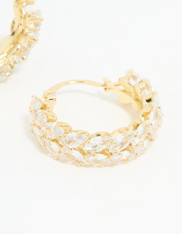 Gold Plated Diamante Marquise Herringbone Hoop Earrings