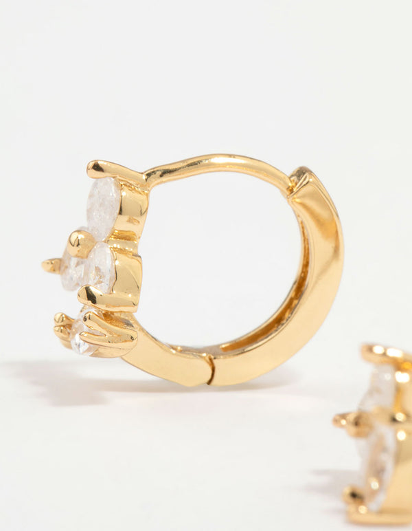 Gold Plated Cubic Zirconia Flower & Leaf Huggie Earrings