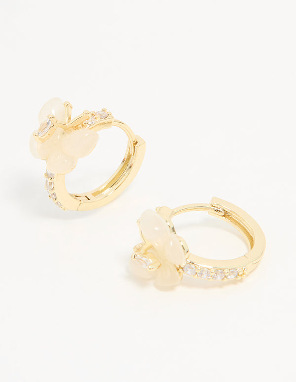 Gold Plated Diamante Butterfly Hoop Earrings