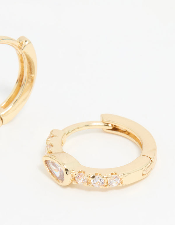 Gold Plated Stone Pave Hoop Earrings
