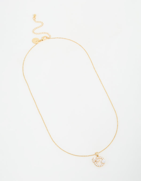 Gold Plated Pearl & Cubic Zirconia Wreath Necklace