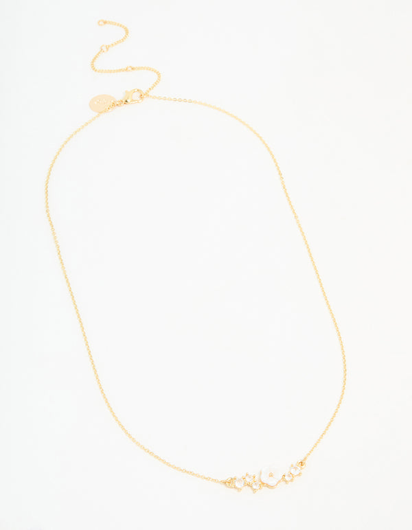 Gold Plated Cubic Zirconia Flower Necklace