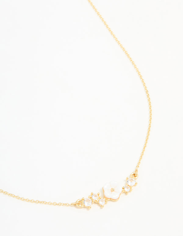 Gold Plated Cubic Zirconia Flower Necklace