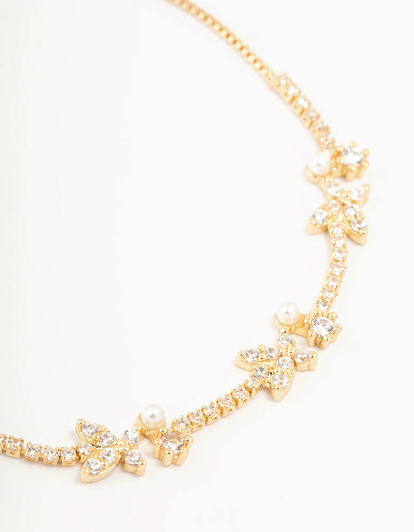 Gold Plated Pearl & Mini Butterfly Bracelet