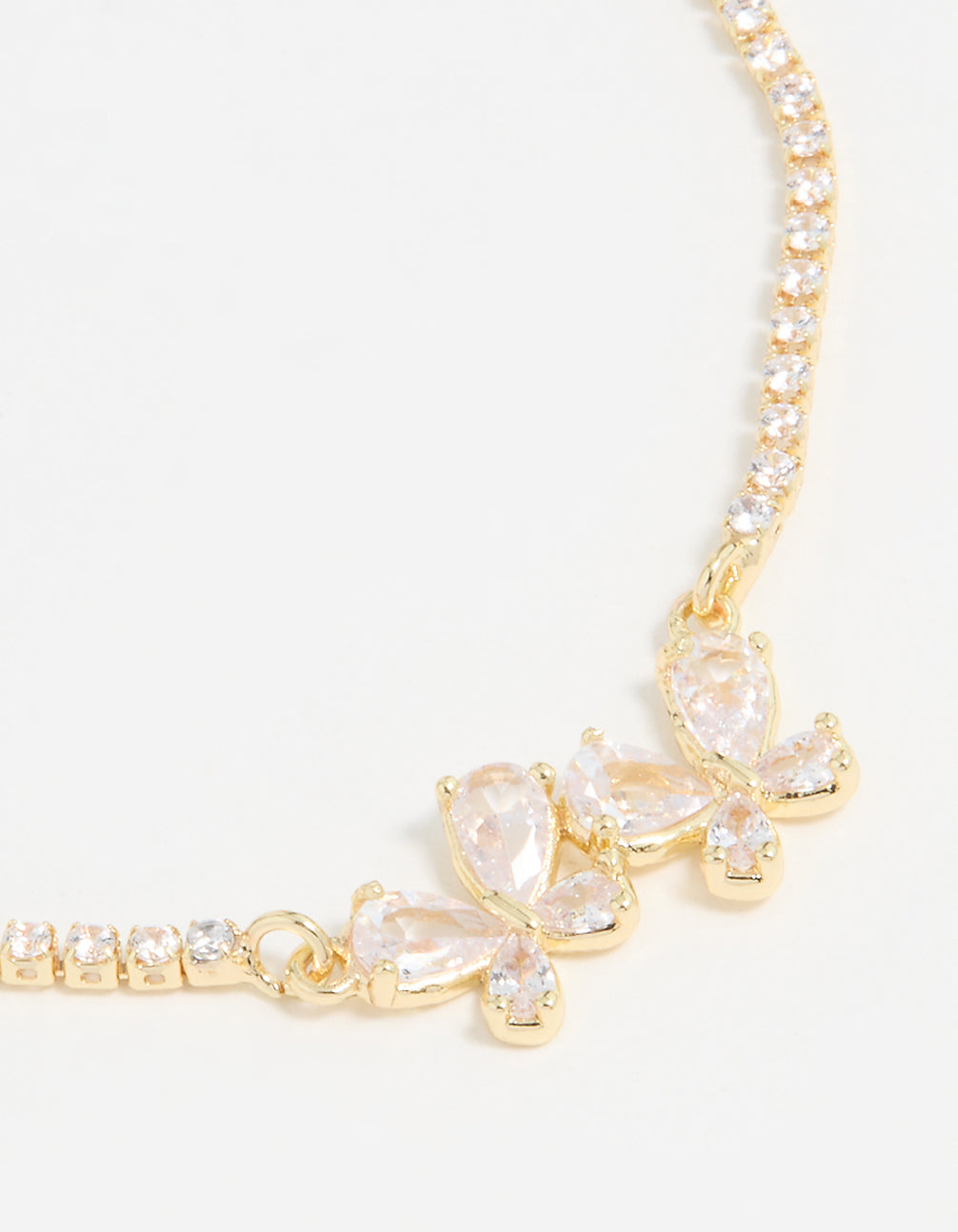 Gold Plated Cubic Zirconia Double Butterfly Toggle Bracelet