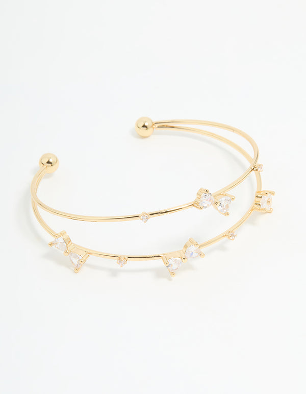 Gold Plated Cubic Zirconia Bow Open Wrist Cuff