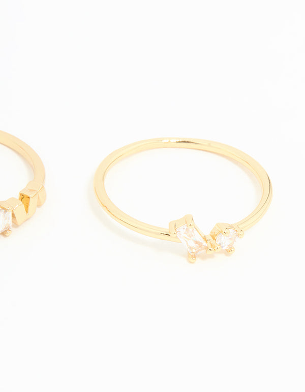Gold Plated Baguette Stacking Rings 3-Pack