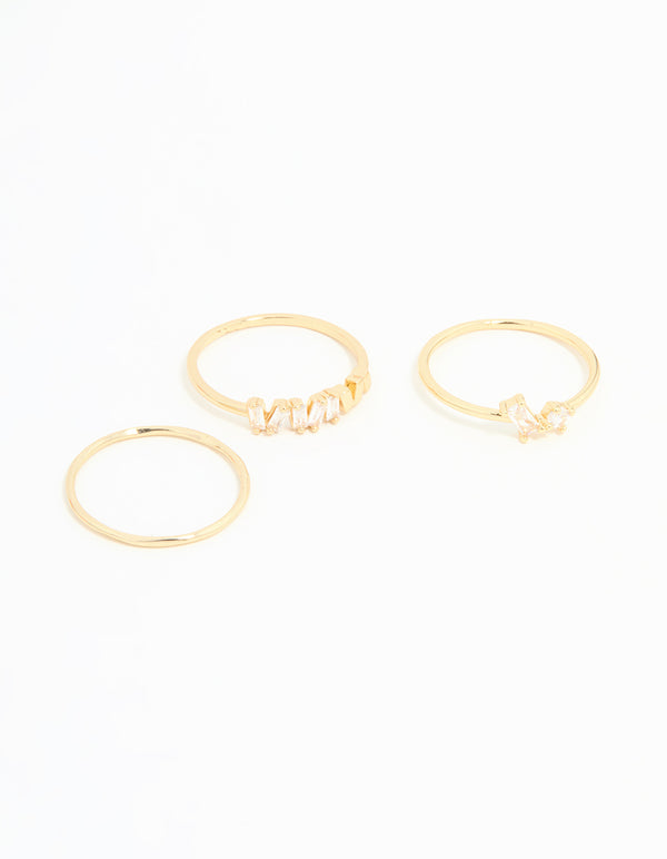 Gold Plated Baguette Stacking Rings 3-Pack