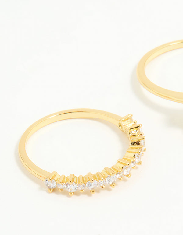 Gold Plated Cubic Zirconia Oval Stacking Rings 3-Pack