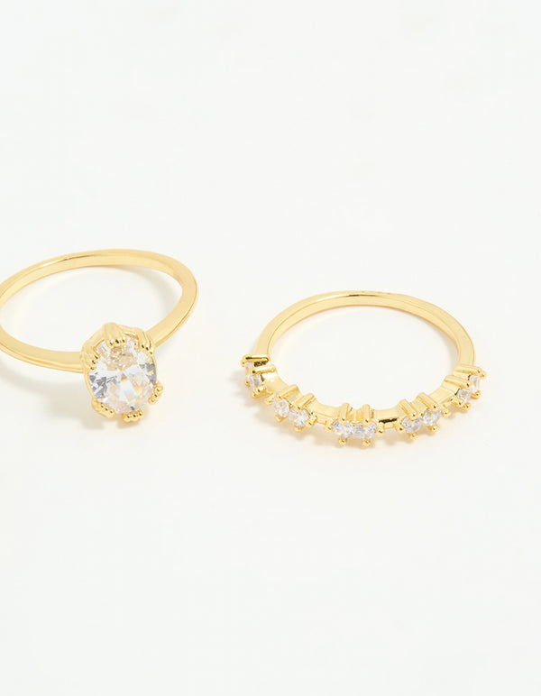 Gold Plated Cubic Zirconia Oval Stacking Rings 3-Pack