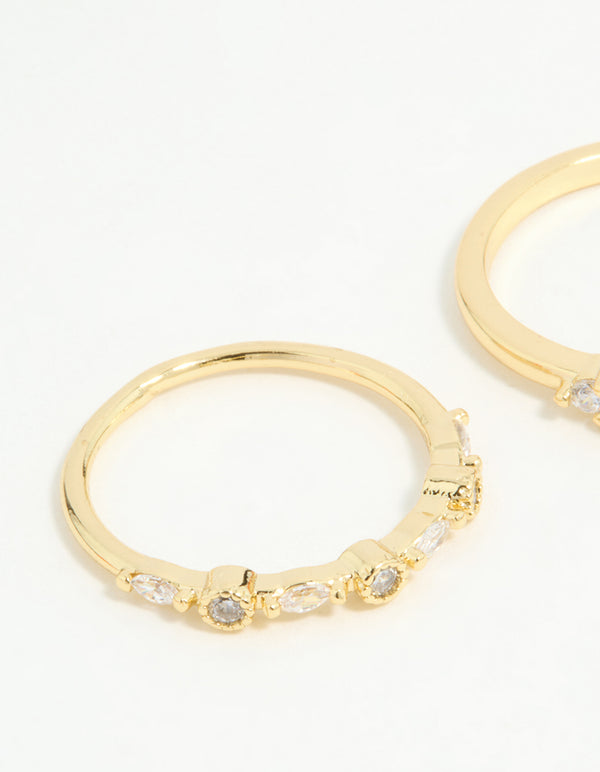 Gold Plated Baguette & Mini Round Rings 3-Pack