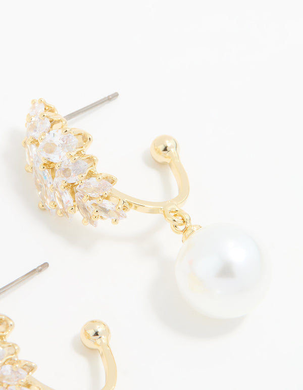Gold Plated Cubic Zirconia & Pearl Hoop Earrings