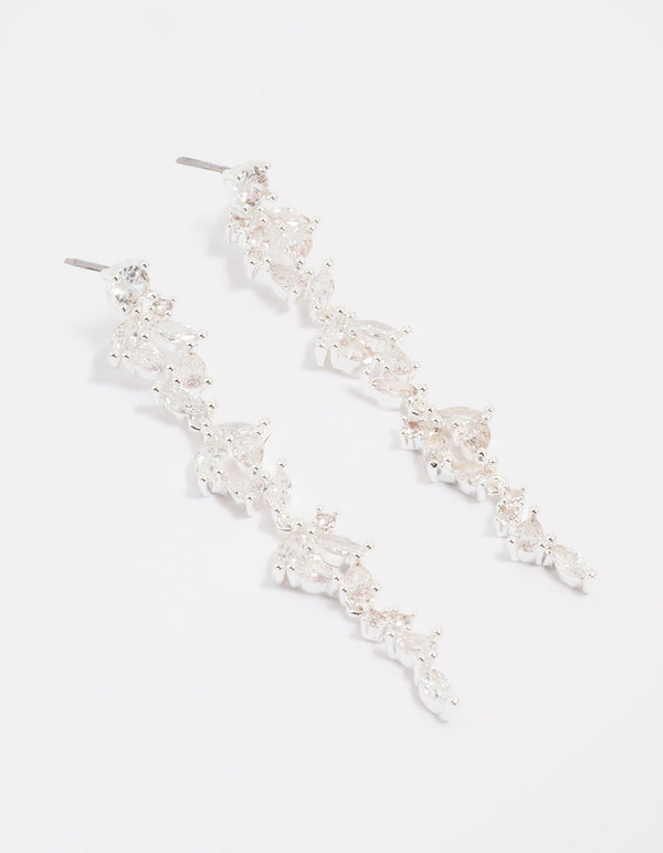 Silver Plated Cubic Zirconia Marquise Drop Earrings