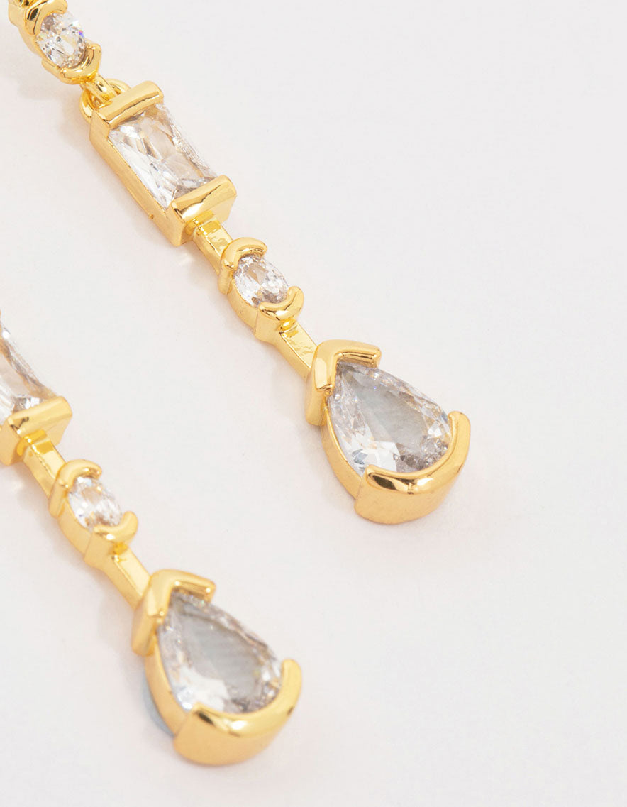 Gold Plated Cubic Zirconia Mixed Shape Drop Earrings