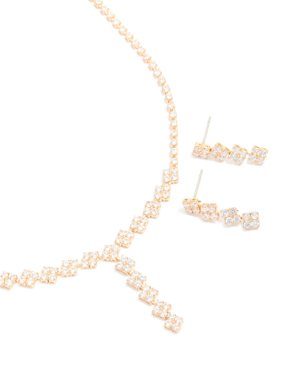 Gold Plated Cubic Zirconia Necklace & Drop Earrings Set
