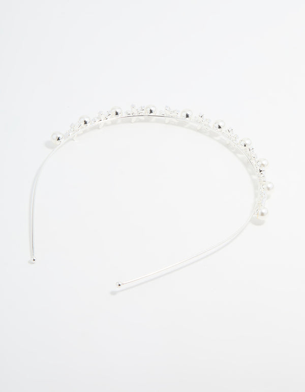 Silver Pearl Flower Headband
