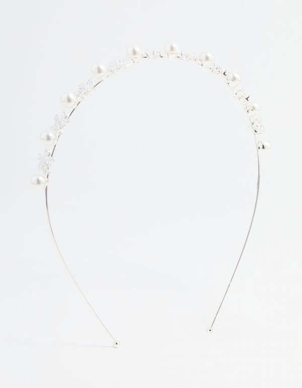 Silver Pearl Flower Headband