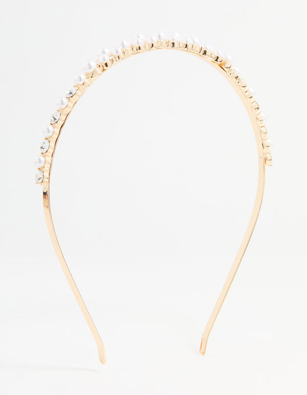 Gold Plated Diamante & Pearl Alternating Headband