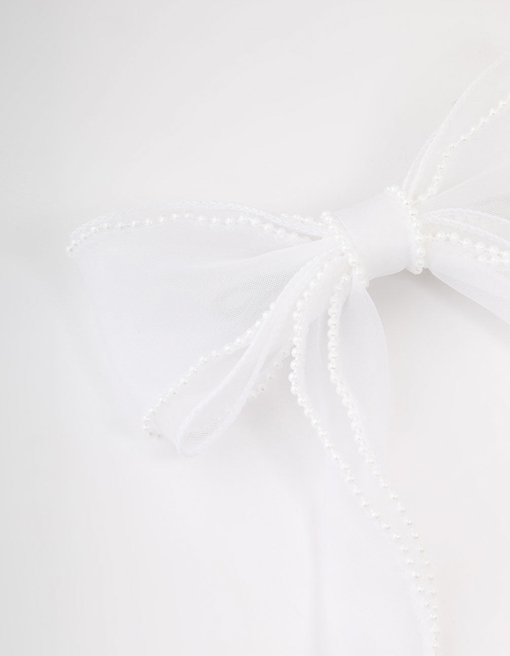 White Organza Fabric & Pearl Bow Hair Clip