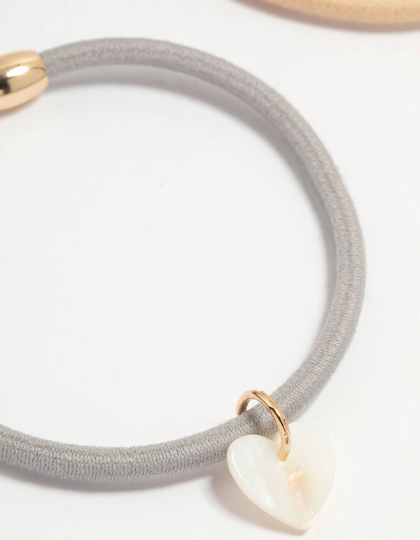 Fabric Heart & Pearl Detail Hair Ties 3-Pack