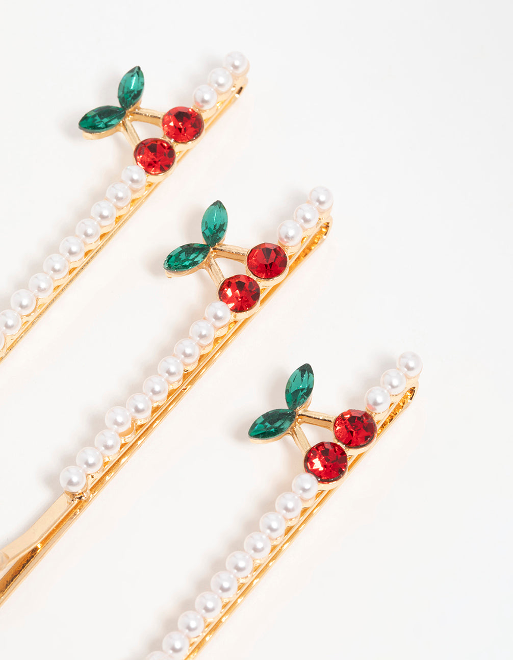 Gold Pearl Cherry Hair Clips 3-Pack