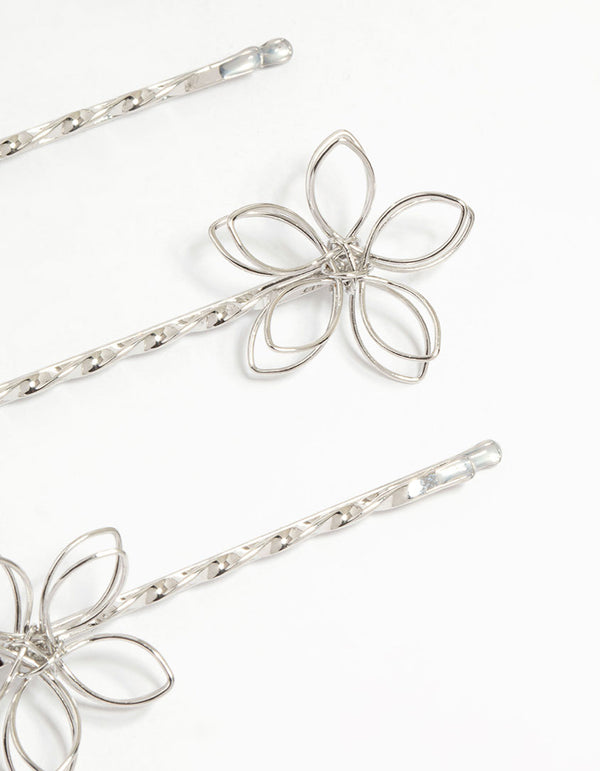 Silver Wire Flower Twist Hair Clips 4-Pack