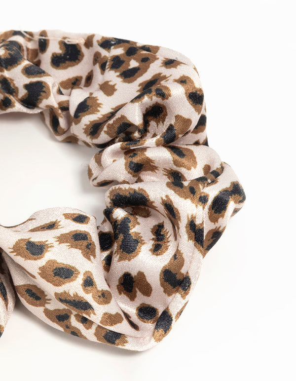 Satin Fabric Leopard Print & Cream Scrunchies 3-Pack
