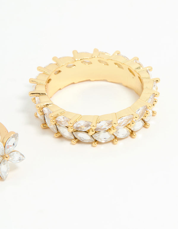 Gold Plated Leaf Band & Flower Rings 2-Pack