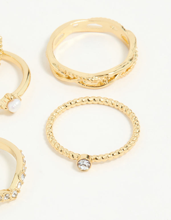 Gold Plated Twist & Dip Rings 6-Pack
