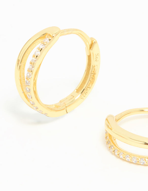 Gold Plated Sterling Silver Cubic Zirconia Double Hoop Earrings