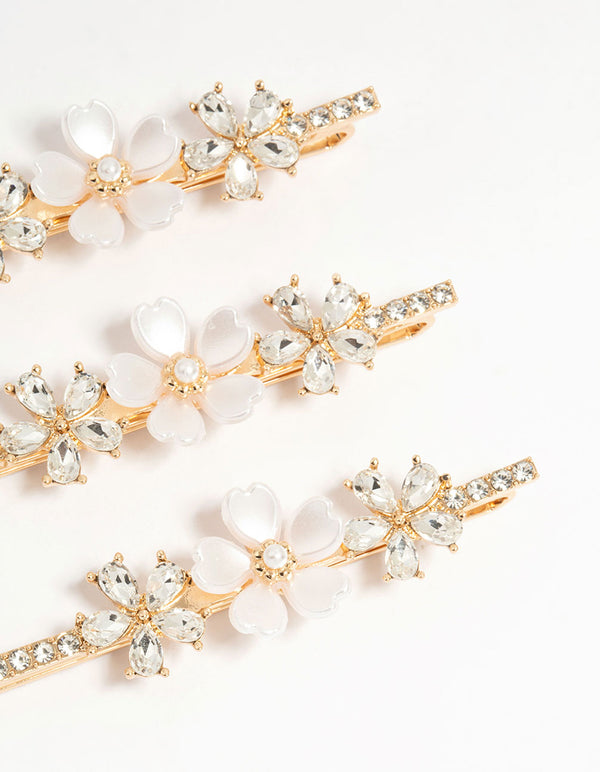 Gold Acrylic Flower Hair Slides 3-Pack