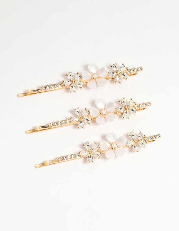 Gold Acrylic Flower Hair Slides 3-Pack