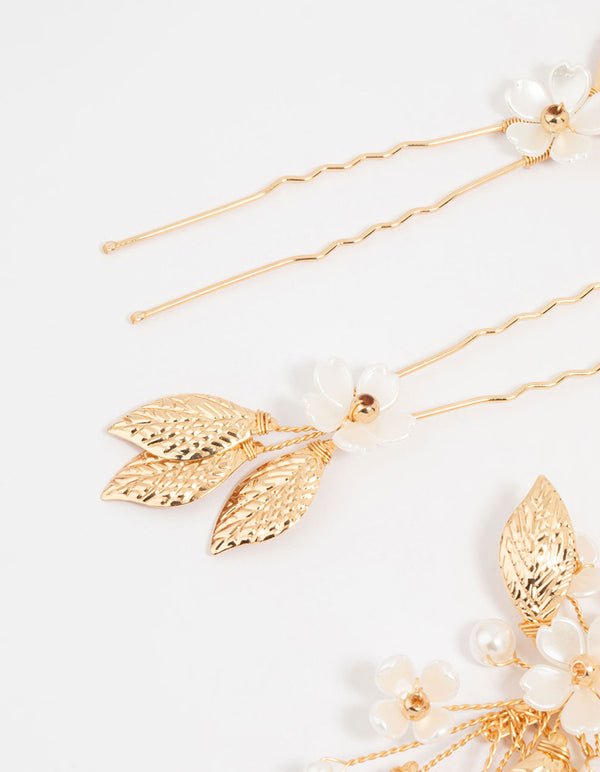 Gold Acrylic Flower Hair Combs & Hair Pins 5- Pack