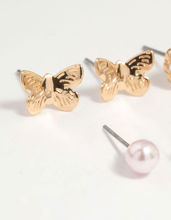 Kids Gold Mushroom & Strawberry Stud Earrings 6-Pack