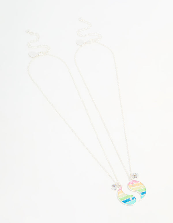 Kids Silver Pastel Yin-Yang BFF Pendant Necklace Set