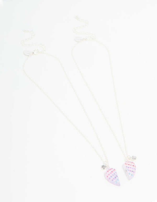 Kids Silver Ombre Diamante Heart BFF Pendant Necklace Set
