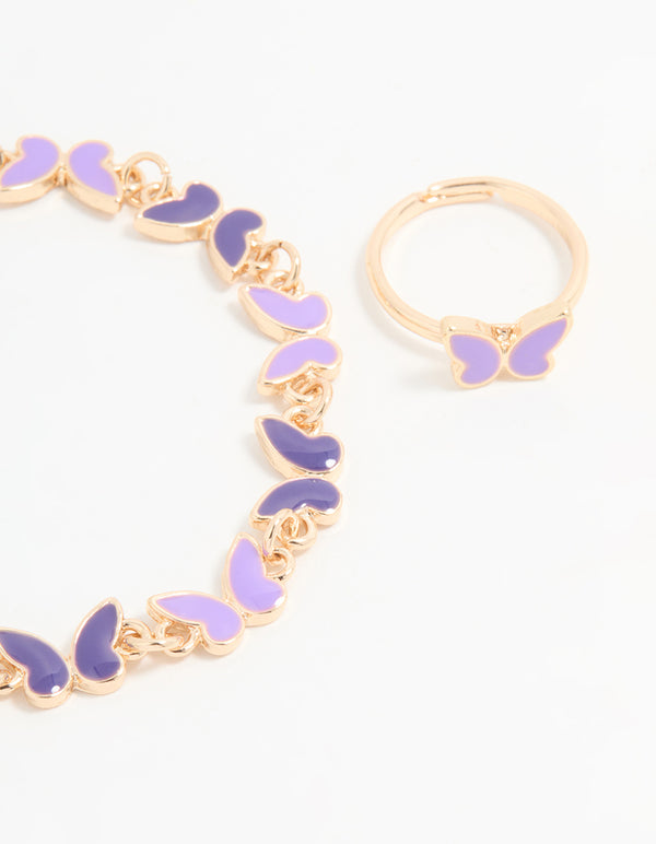Kids Gold Mini Butterfly Bracelet & Ring Set
