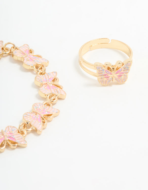 Kids Gold Butterfly Bracelet & Ring Set