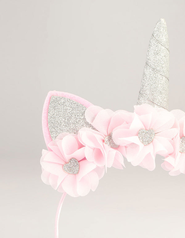 Kids Pink Fabric Sparkle Flower Unicorn Headband