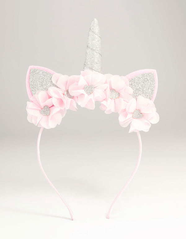 Kids Pink Fabric Sparkle Flower Unicorn Headband